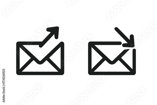 Email icon set. Send and receive message symbol. Mail inbox and outbox sign for web and app design. Vector illustration of communication concept. Outline, linear style.