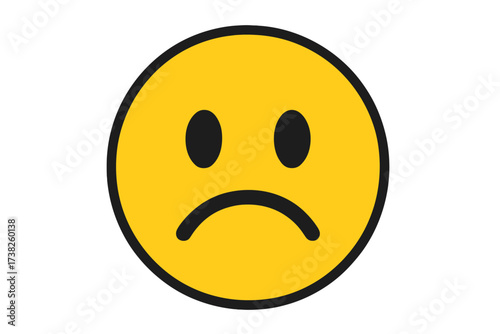 Sad emoticon vector icon. Unhappy smiley face emoji symbol. Negative emotion, depression and bad feedback concept. Simple flat design graphic illustration for web and print.