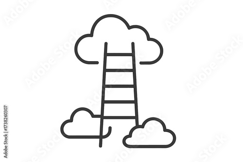 Ladder to clouds icon. Stairway to heaven concept. Career ladder, growth, success, progress, achievement metaphor. Reaching goal or ambition. Steps to future. Vector logo.