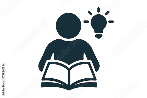 Studying Icon Flat Vector Illustration with Open Book and Lightbulb Symbol, Reading, Learning, Education, Knowledge, Study Process Concept, Academic and Intellectual Development