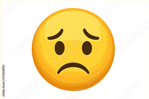 Upset emoticon emoji face sad expression vector illustration, yellow anxious worry smiley icon with transparent background, emotional stress concept, digital art