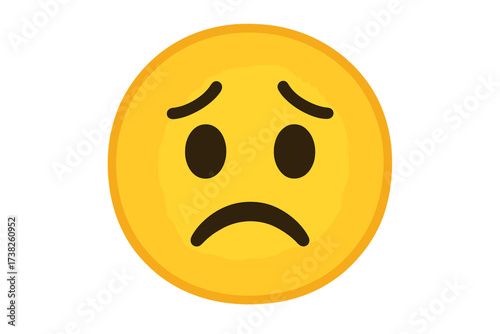 Upset emoticon vector illustration, sad emoji face, yellow smiley icon, expressive unhappy mood symbol, transparent background, digital emotion graphic, emotive icon set