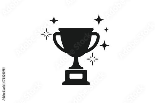 Trophy vector icon with sparkling stars, shiny award cup illustration, victory celebration symbol with transparent background, achievement concept graphic, prize emblem design