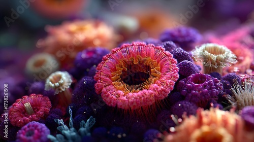 Fototapeta Naklejka Na Ścianę i Meble -  Colorful Coral Reef with Vibrant Bright Marine Invertebrates Underwater