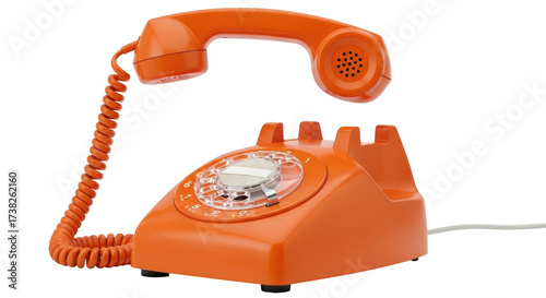 Quadro su tela Isolated Vintage orange rotary telephone from the 1960s resting off the receiver
