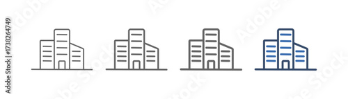 
outline icon set company with multi-storey building design
