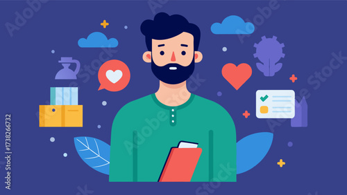 He shares relatable and honest stories of his own struggles making it easier for others to open up and seek help.. Vector illustration