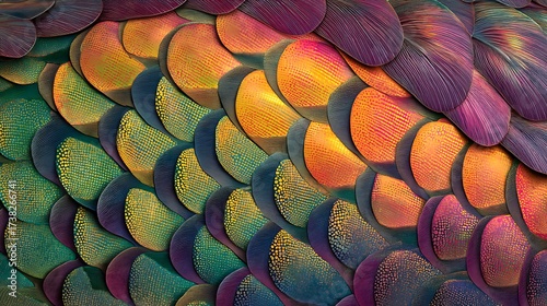 Colorful Peacock Feather Pattern with Vibrant Iridescent Shades in Close Up