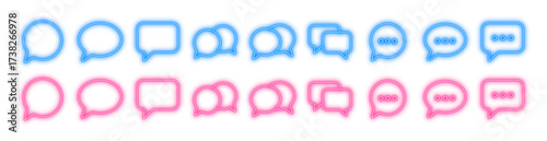 Speech bubble neon icons isolated, Glowing chat balloons, Bright dialog boxes, Neon conversation bubbles, or Luminous message indicators vector illustration
