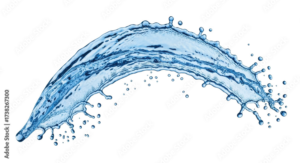 Obraz premium Isolated arching splash of water, dynamic motion, clean blue aqua, hydration, refreshing, liquid burst