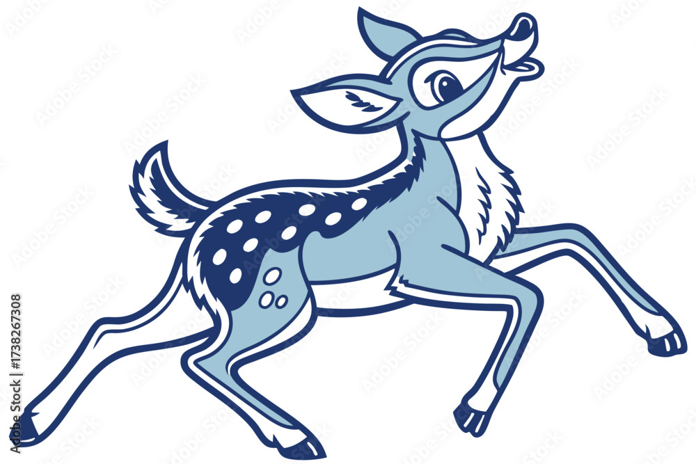 Fototapeta premium Delightful Fawn Leaping Design with Spotted Back on White Background