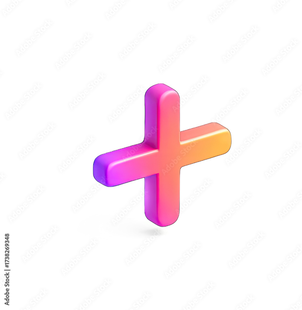 Obraz premium A colorful plus sign with a gradient effect, standing out against a transparent background.