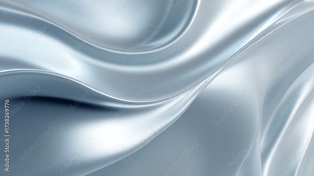Fototapeta premium Silvery folds flow in graceful, smooth curves, offering a modern, aesthetic allure