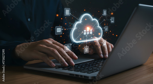 Cloud computing service on laptop keyboard