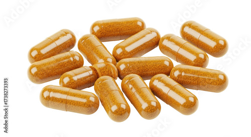 Photos Isolated Golden Capsules of Dietary Supplements for Good Health, Alternative Med