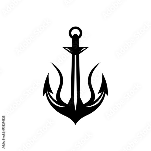 Stylized black anchor on a white canvas on transparent background silhouette