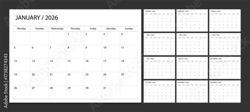 Calendar 2026 week start Monday corporate design planner template. Calendar planner 2026.