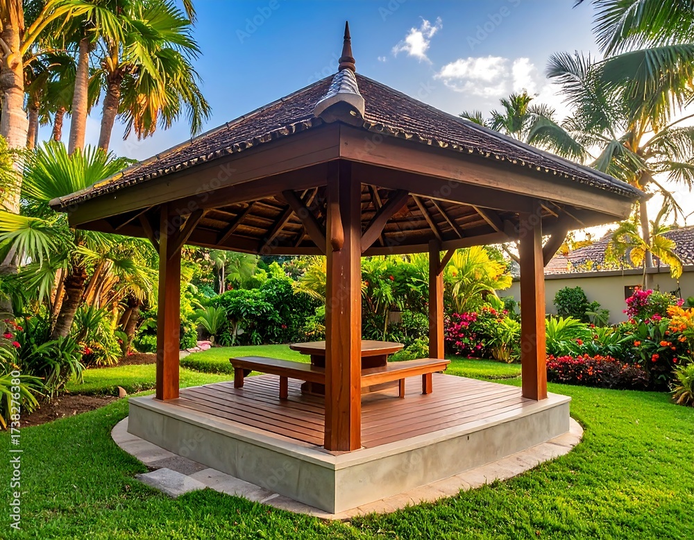 custom made wallpaper toronto digitalWooden Gazebo in Tropical Garden.
