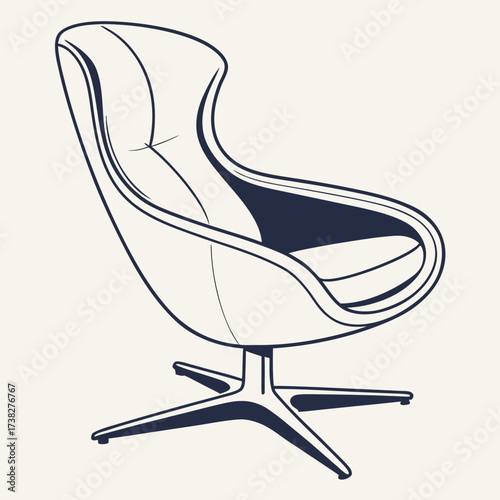 Modern designer armchair with a distinctive sculptural shape and a star base on a neutral background