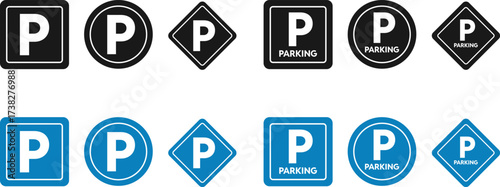 Parking area icon set. Car parking symbol. Parking area icon collection