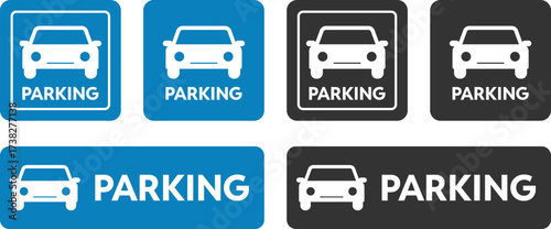 Parking area icon set. Car parking symbol. Parking area icon collection