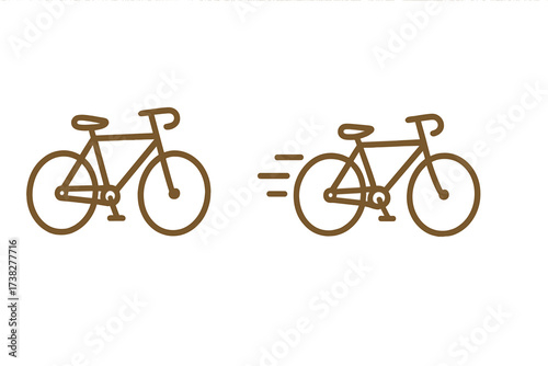 Two bicycles, one stationary and one in motion, representing speed and transportation