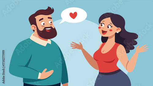 A husband surprising his wife with a thoughtful compliment about her curves and telling her how attractive she is.. Vector illustration