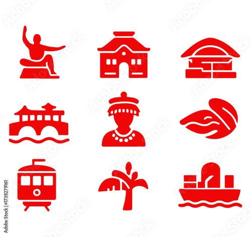 vector isolated red color nagasaki traditional cultural symbols