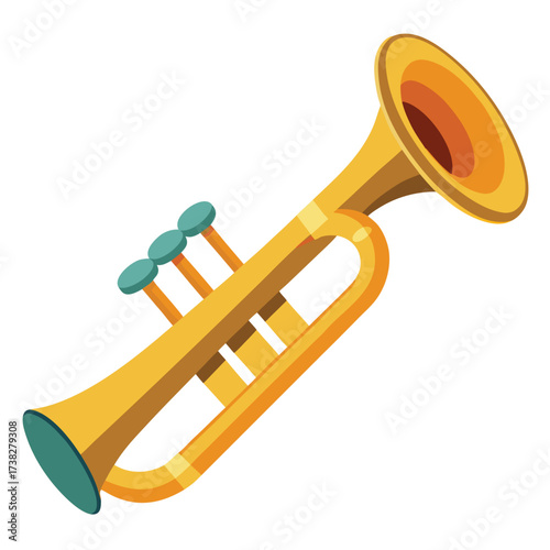 Yellow brass trumpet with teal valves and bell icon isolated on white transparent background vector eps png jpg business people clipping path cutout 2025 2026 4k full hd poster banner label download