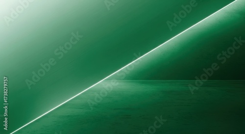 A green neon light on a concrete floor.