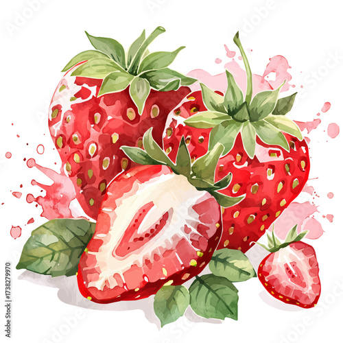  2D design Vector illustration, My Watercolor, hand-painted, simple, sliced alpine strawberry painting illustration isolated on a white background, EPS format design. vector design