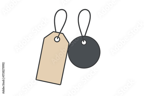 Two blank price tags with strings for labeling products and merchandise
