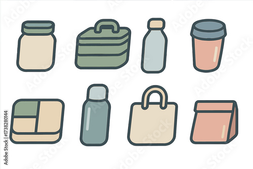 Collection of reusable containers and eco-friendly bags for sustainable living and zero waste