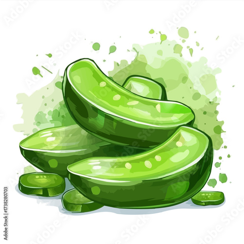  2D design Vector illustration, My Watercolor, hand-painted, simple, sliced ash gourd painting illustration isolated on a white background, EPS format design. vector design