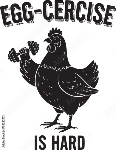 A black chicken lifting a dumbbell funny fitness design on transparent background silhouette