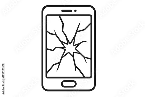 Broken smartphone with cracked screen vector icon. Damaged mobile phone display. Cellphone repair service concept. Smashed, shattered glass. Gadget accident, crash illustration.