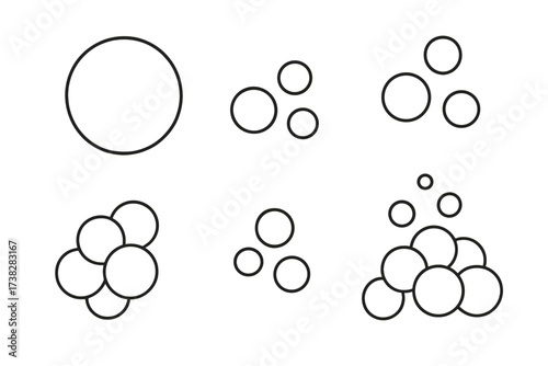 Bubble line icon set. Soap foam, fizzy drink, and water effervescence. Simple vector outline illustration of soda pop, beer, or champagne bubbles. Minimalist cartoon collection.