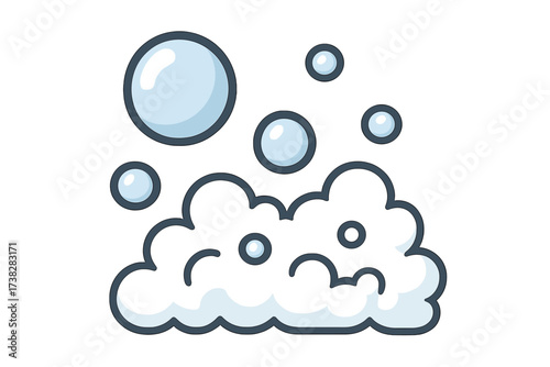Soap foam and bubbles vector icon. Cartoon illustration of suds for cleaning, laundry, and hygiene concepts. Flat design graphic element for web, apps. Freshness and purity.