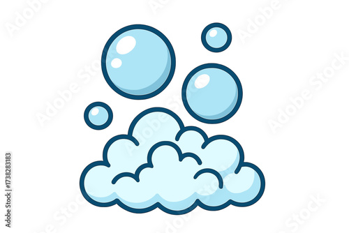 Bubble and foam icon for websites and apps. Vector cartoon illustration of soap suds for cleaning or washing concept. Effervescent water lather symbol for hygiene and laundry.