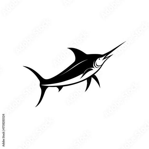 Silhouette illustration of a swordfish on transparent background