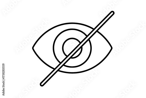 No view icon. Hidden content symbol. Eye crossed out sign. Sensitive content, invisible, and privacy concept. Vector illustration for web design, apps, and security. Blindness or unavailable view.
