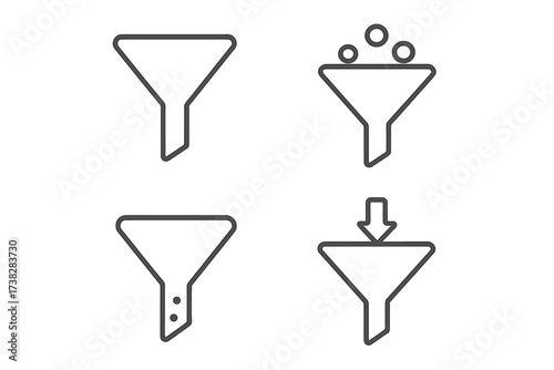 Sales funnel and conversion vector line icon set. Business marketing process infographic. Lead generation, data filtering, and target audience analysis pictogram collection.