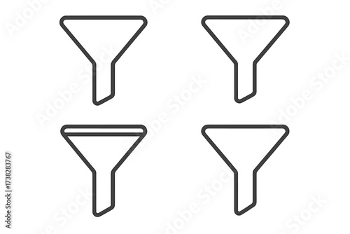 Funnel icon set. Sales funnel for marketing. Vector outline for lead generation, data filter, conversion process. Business pipeline, sorting concept. Infographic element.