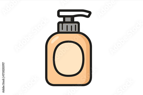 Cosmetic pump bottle icon. Vector illustration for liquid soap, lotion, shampoo, or sanitizer. Skincare, hygiene, and beauty product container. Isolated cartoon mockup.