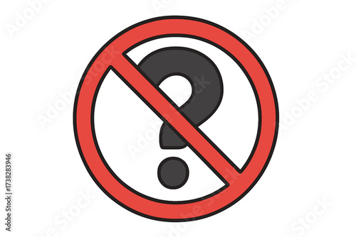 No questions allowed vector icon. Concept for censorship, forbidden information, and secrets. Stop asking symbol. Warning sign for doubt, problems, and unknown answers. Cartoon.
