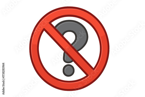 No questions allowed vector icon. Forbidden sign with question mark. Prohibited symbol for concepts, censorship, or dogma. Stop asking, no doubt, no query illustration.