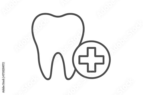 Dental care thin line icon. Tooth with medical cross. Dentistry, stomatology concept. Oral hygiene and treatment symbol. Vector illustration for web, app, logo, clinic sign.