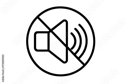 Mute icon, no sound symbol. Silent mode pictogram. Vector illustration for web design, apps. Sound off, no volume, quiet zone sign. Prohibition, forbidden audio concept.