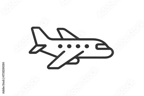 Airplane line icon. Simple flight symbol. Plane sign for travel and aviation concepts. Minimalist transport pictogram for web, app design, and user interface. Outline vector.