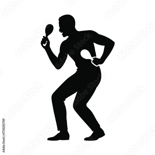 Silhouette of a musician playing maracas with energy and rhythm